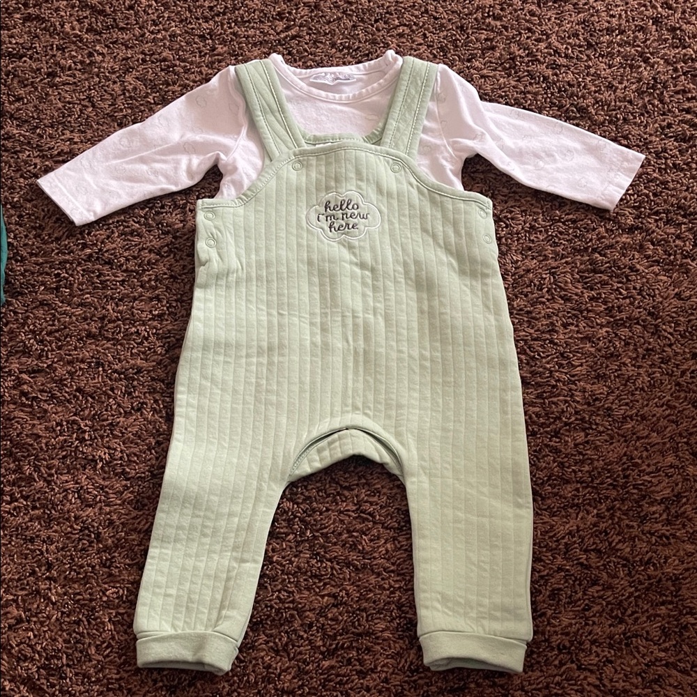Green Overalls with White Long Sleeve Shirt